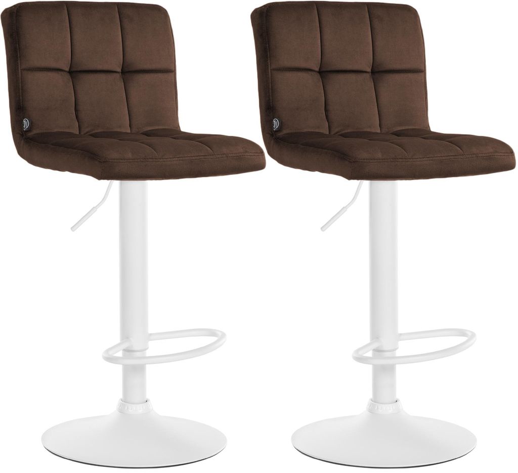 CLP 2er Set Barhocker Peru Samtbezug höhenverstellbar drehbar mit Rückenlehne braun Gestell Farbe weiß