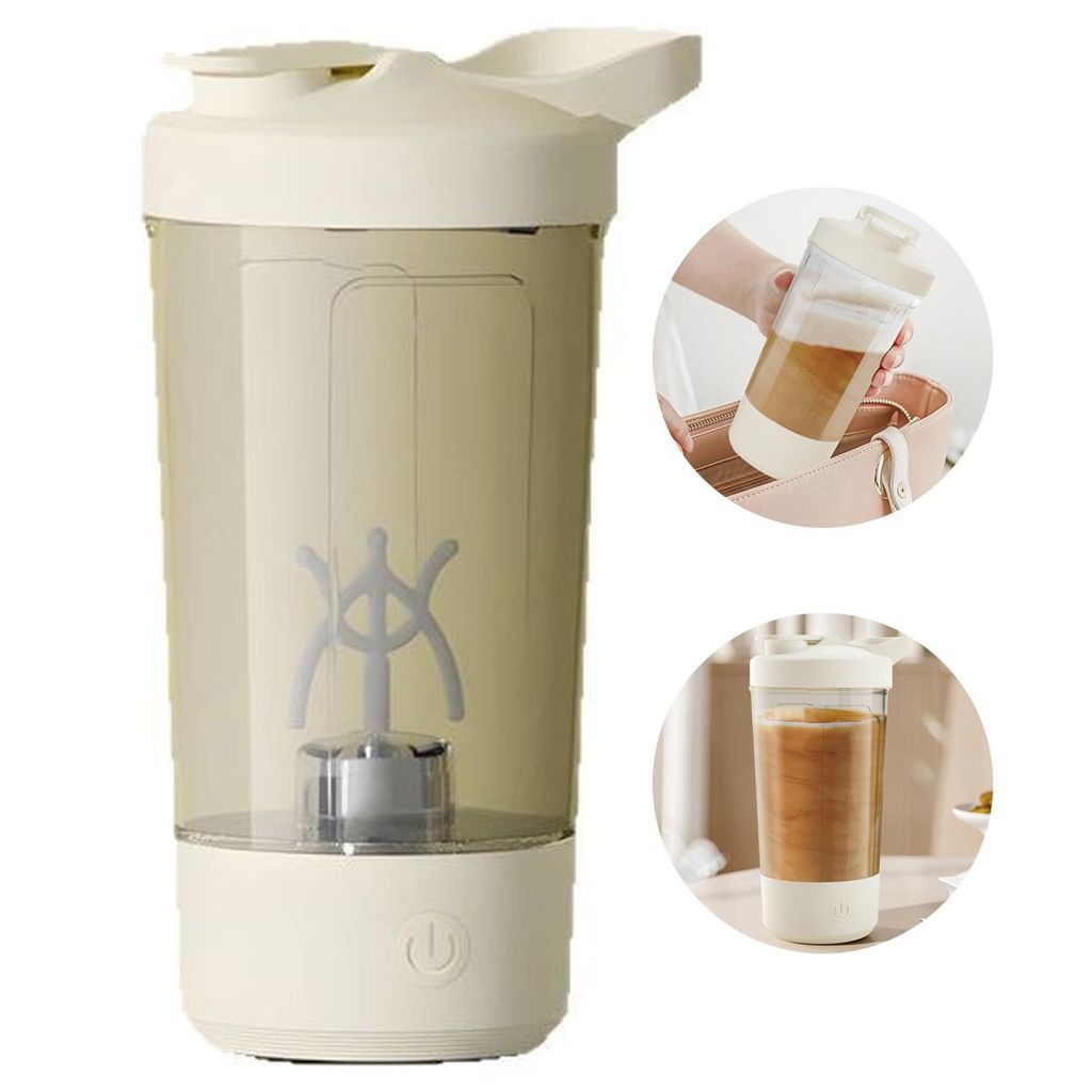 Protein Shaker, Proteinshake elektrischer 400ml,7000 U/min,auslaufsicher,ABS,Weiß