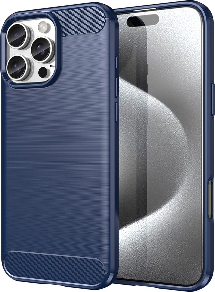 Hülle für iPhone 16 Pro Max Carbon-Faser Weich TPU Silikon Stoßfest Handyhülle Blau