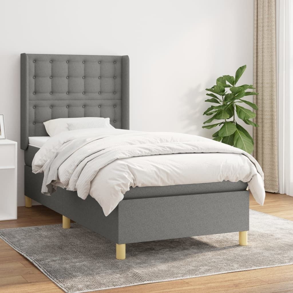 "Rabatt" Boxspringbett mit Matratze - 2 Personen - Strapazierfähiger Stoff - Dunkelgrau 90x200 cm Stoff - Klassische Betten CC5807