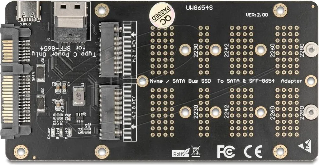 Convertitore Delock M.2 Key M NVMe a SFF-8654 e M.2 Key B SATA - 3
