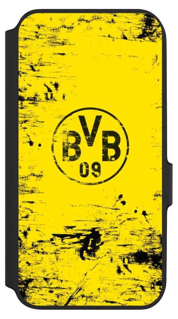 NIVOCASE Klapphülle für Samsung Galaxy A54 5G Handyhülle aus Kunst Leder NIVOflip schwarz BVB Borussia Dortmund Offizielles Lizenzprodukt