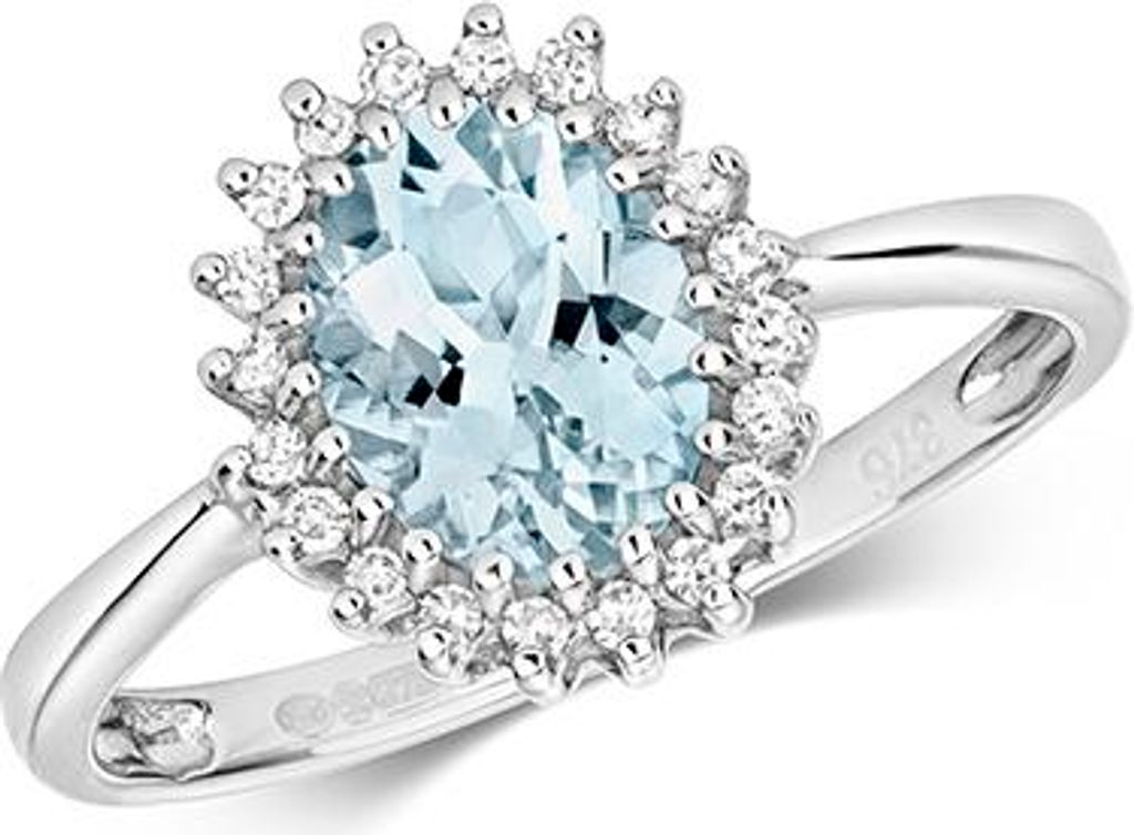 Edler 9 Karat (375) Weißgold Damen - Diamant Solitärring Brillant-Schliff 0.10 Karat H - PK mit Aquamarin, 49 (15.6); TRS27996RSJ