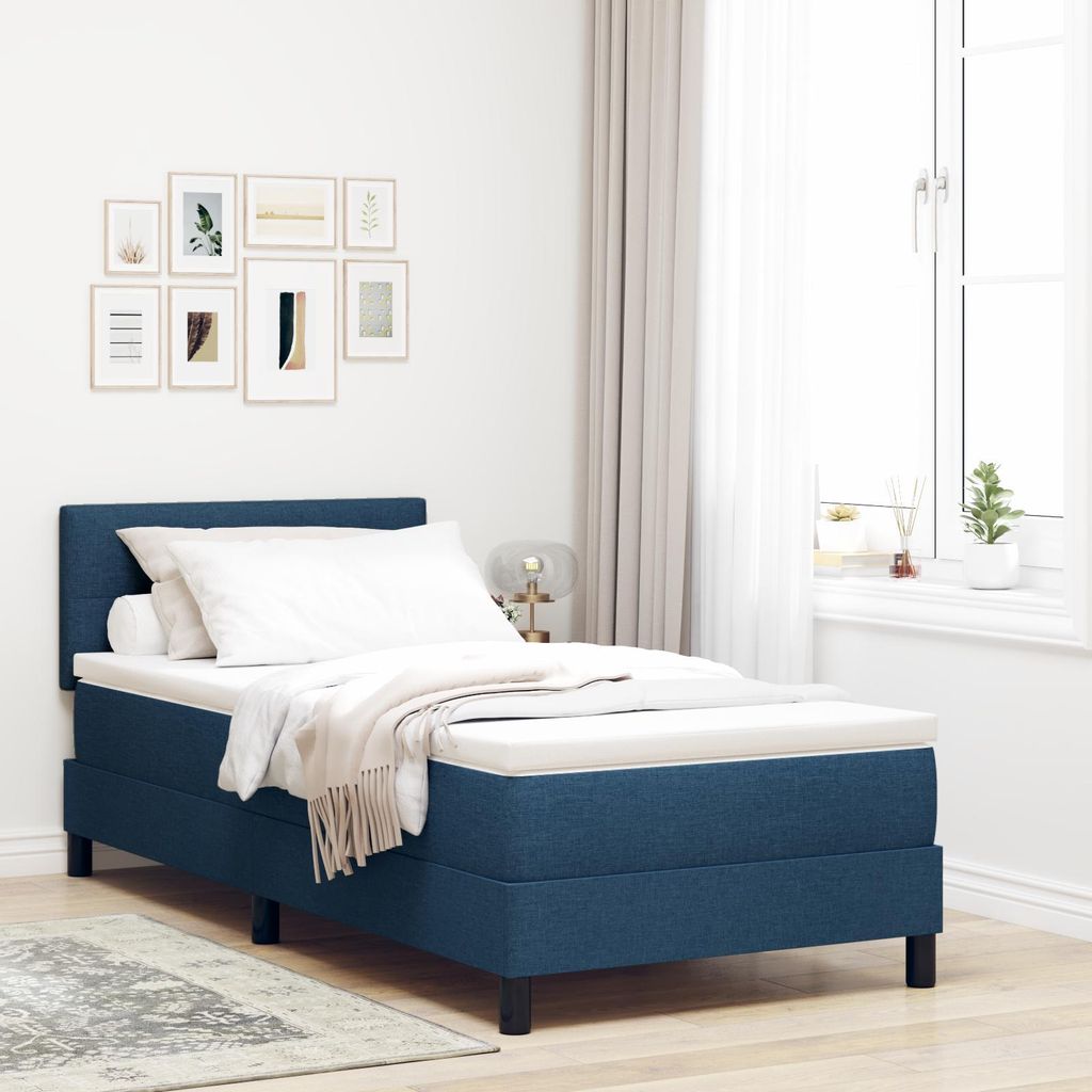 LED Boxspringbett mit Matratze Blau 90x200 cm Stoff, Design Möbel Klassische Betten Neu