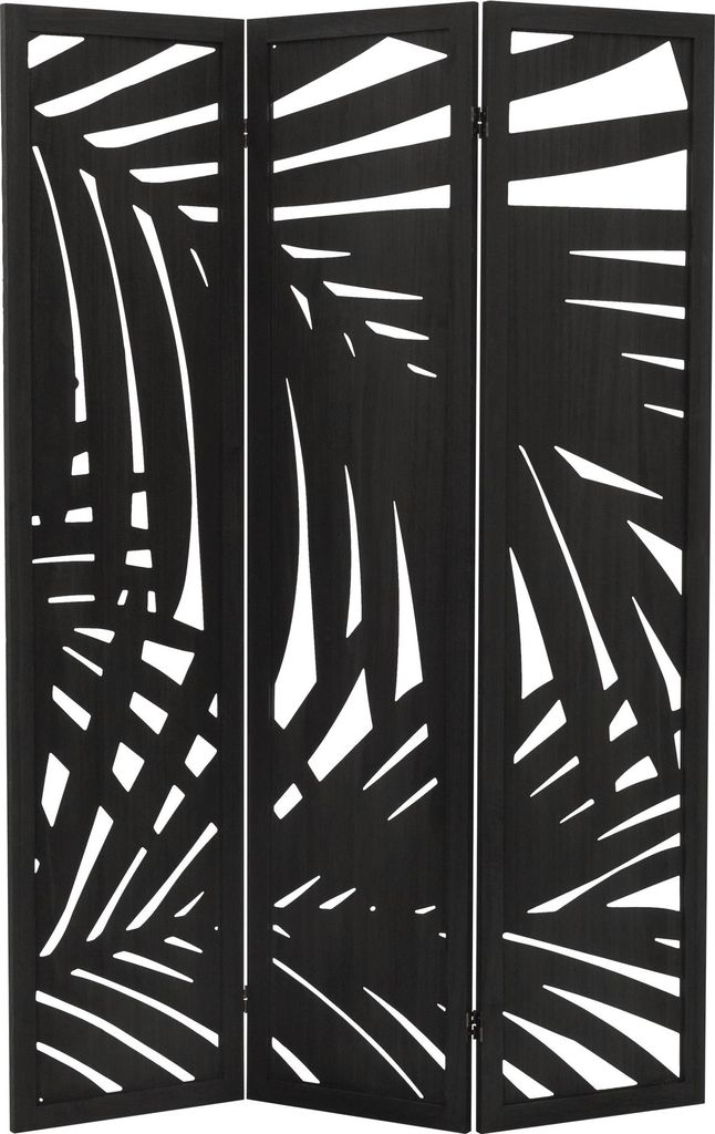 ML-Design Paravent Raumteiler 3-teilig Sapporo, Schwarz, 170x121cm, aus Holz, Faltbarer Raumtrenner Innen, freistehend, Trennwand 3 Paneele, Stellwand