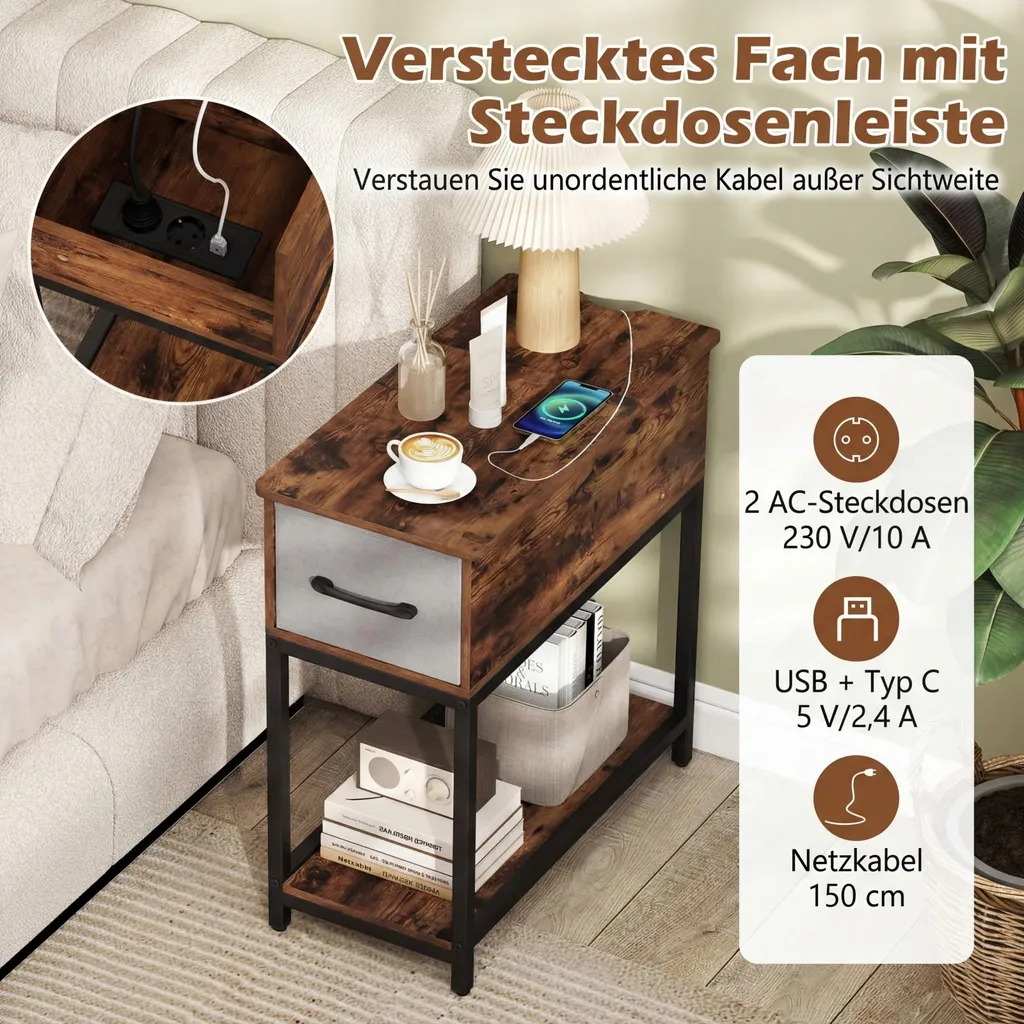 Table d'appoint étroite : fini les câbles emmêlés grâce aux prises USB - 5