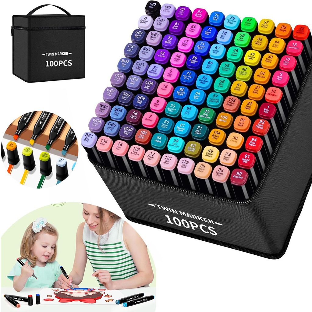 100 Farben Alkohol Marker Set, Chisel & Feine Spitze Produktbild 
