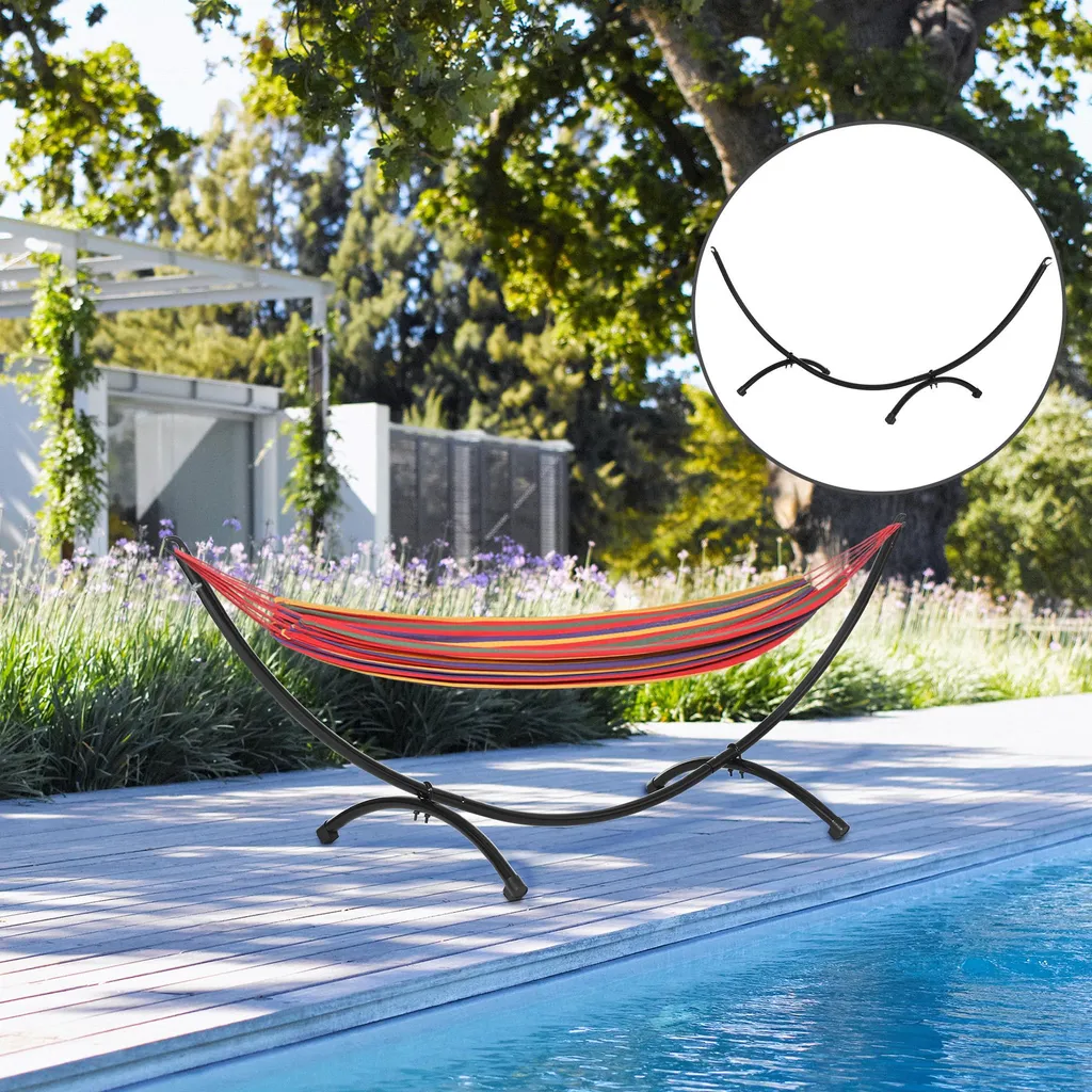 Support Hamac de Jardin et Plage 3m - Structure Acier Noir Mobile