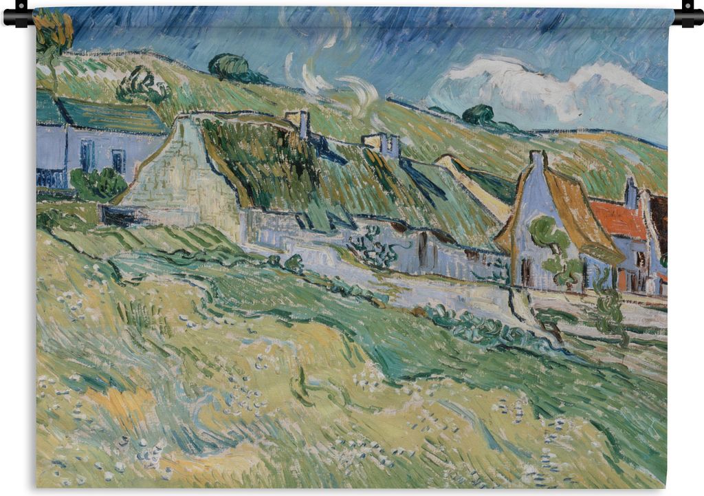 MuchoWow Wandteppich Wandbehang Reetgedeckte Ferienhäuser in Cordeville - Vincent van Gogh 150x112.50 cm Tapisserie Dekoration Wandtuch - Wandde...