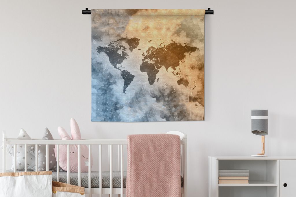 MuchoWow Wandteppich Wandbehang Weltkarte - Abstrakt - Farben 90x90 cm Tapisserie Dekoration Wandtuch - Wandaufhänger