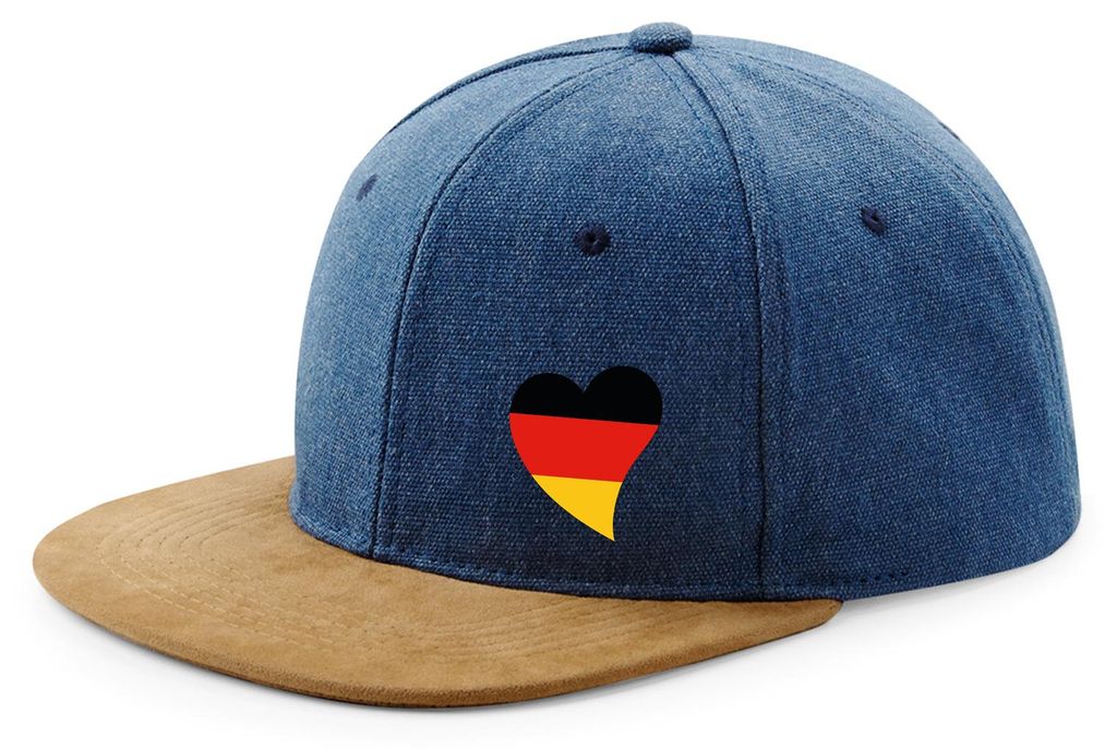 Huuraa Cappy Mütze Deutschland Flagge Herz Denim Baumwolle und Polyester Snapback Kappe Geschenkidee