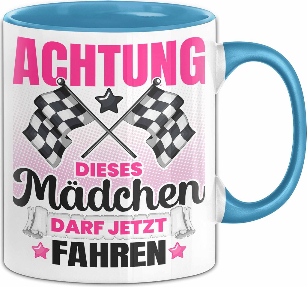 Führerschein Bestanden Geschenk Tasse Bestandener Führerschein Achtung Dieses Mädchen Darf Jetzt Fahren Fahrschule Kaffee-Becher (Blau)