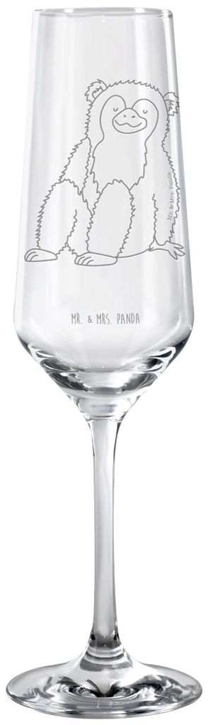Mr. & Mrs. Panda Champagnerglas Affe - Transparent - Geschenk, Respekt, Sektglas mit Gravur, Selfcare, Sektkelch, Trinkglas, Affen, Liebe, Selbstli...