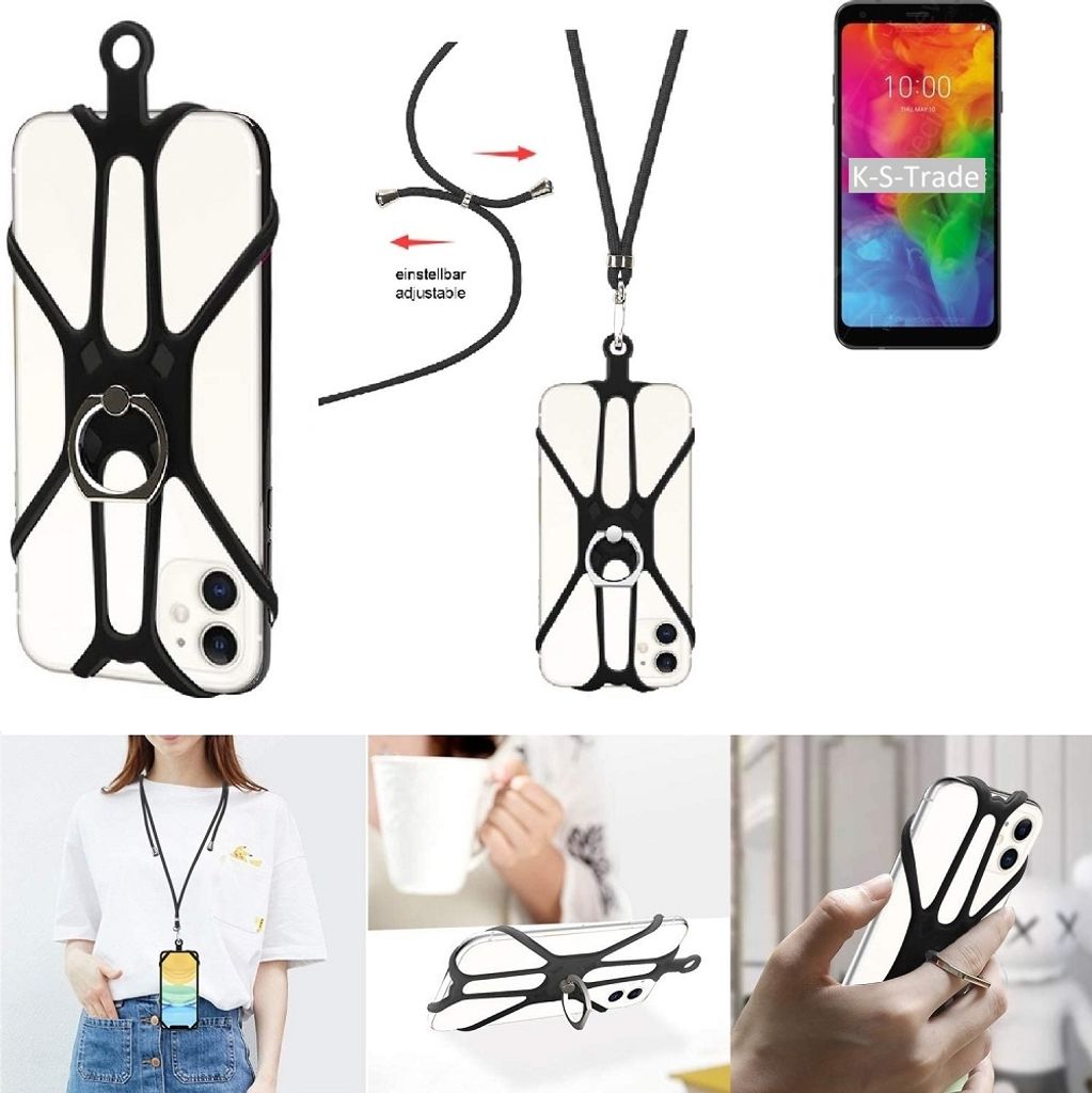 K-S-Trade 3in1 Handykette Handyband Handykordel Halsband Smartphone-Ring Handy-Ring kompatibel mit LG Electronics Q7+ MT6750S Fingerhalterung