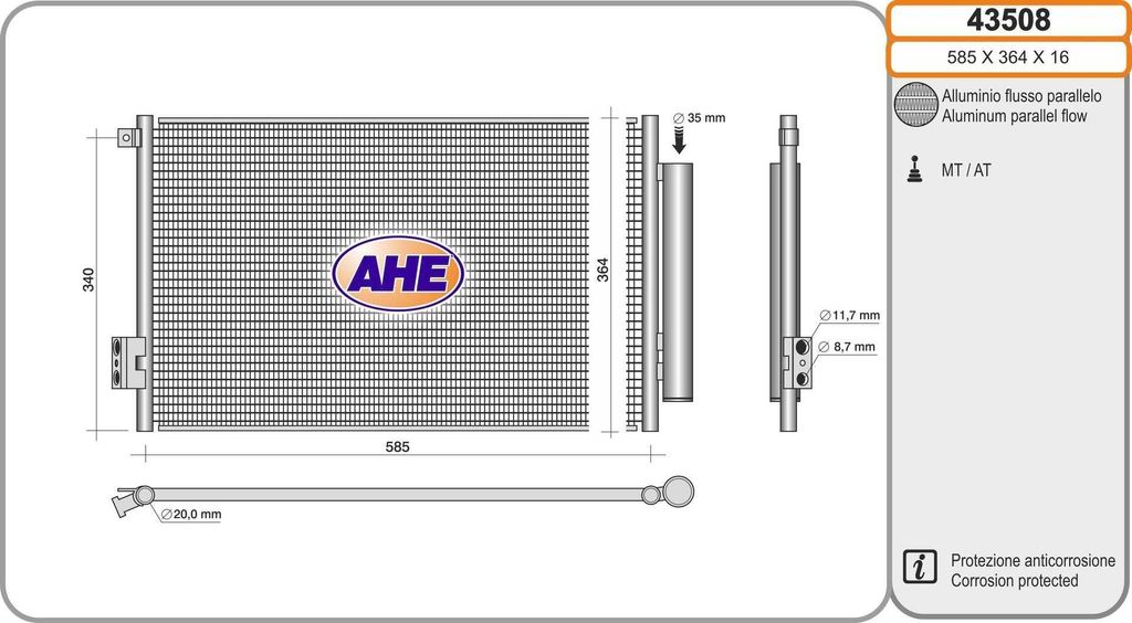 AHE 43508 Kondensator Klimaanlage Klimakondensator für FIAT TIPO Kombi (356)