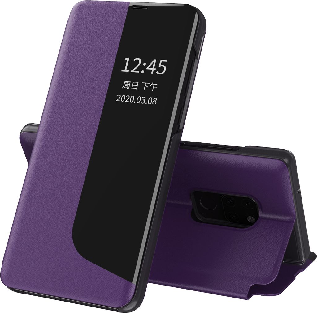 LaimTop Hülle für Huawei Mate 20, Smart View Fenster Flip Stand Cover Kunstleder Schutzhülle für Huawei Mate 20 Lila