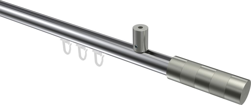 Interdeco Innenlaufstange / Gardinenstange mit Innenlauf Chrom / Edelstahl-Optik, Typ Sonius Mavell (Zylinder Bicolor) Deckenmontage, 20 mm Ø 1-l...