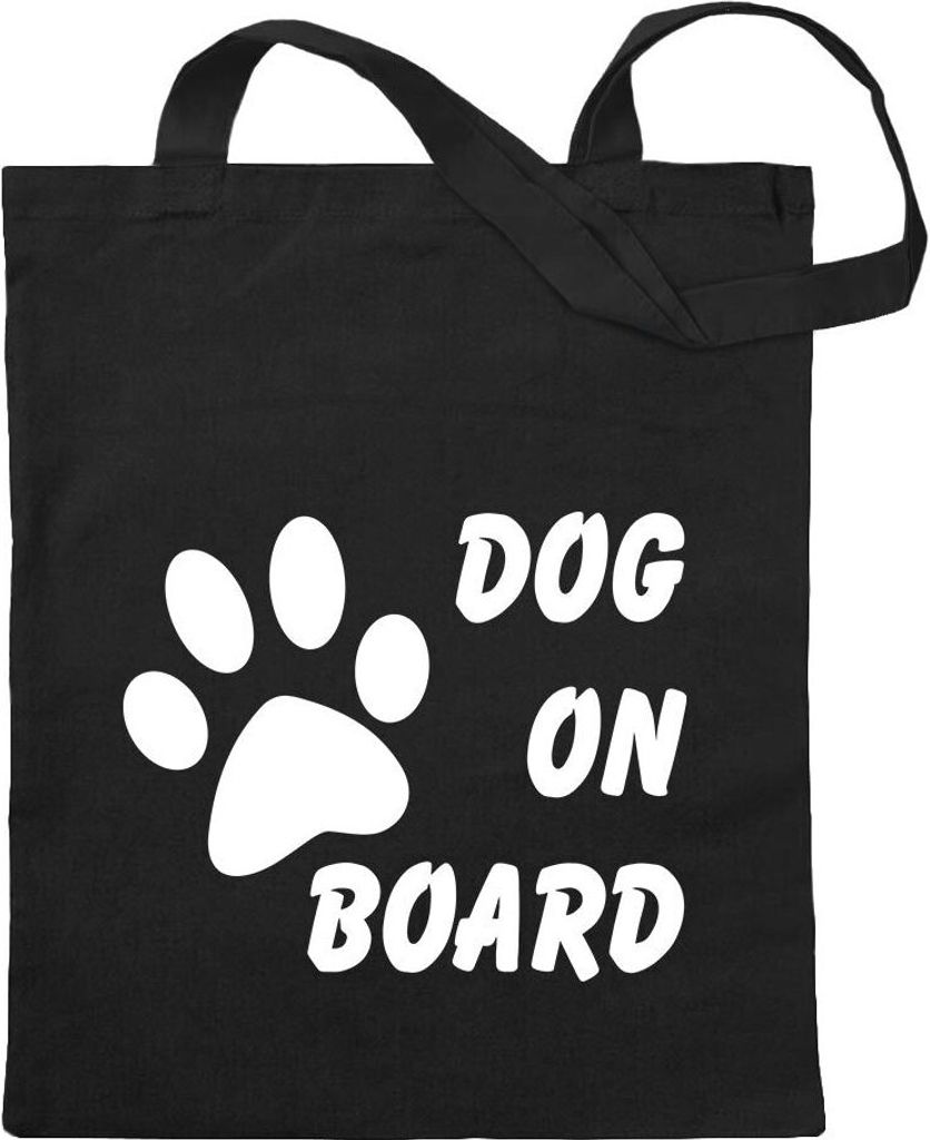 Kiwistar - Baumwolltasche - schwarz - Dog on Board - Tragetasche Stoffbeutel Umhängetasche langer Henkel