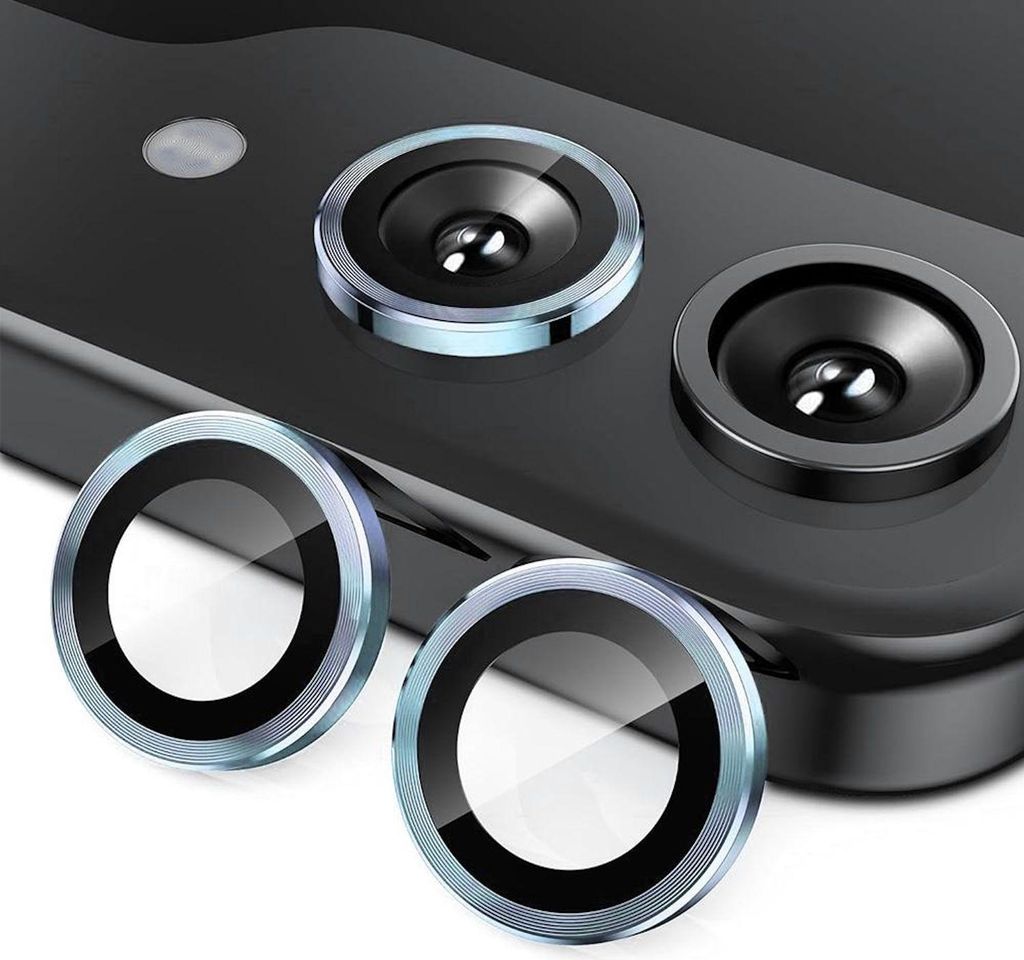 Für Samsung Galaxy Z Flip7 5G Aluminium Schutz Ring Kamera + H9 Tempered Hart Glas Hellblau