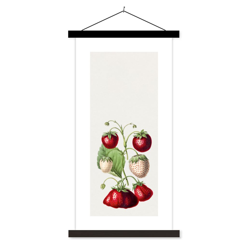 MuchoWow Textilposter Lebensmittel - Erdbeeren - Pflanze 60x120 cm mit schwarzem Rahmen - Magnete