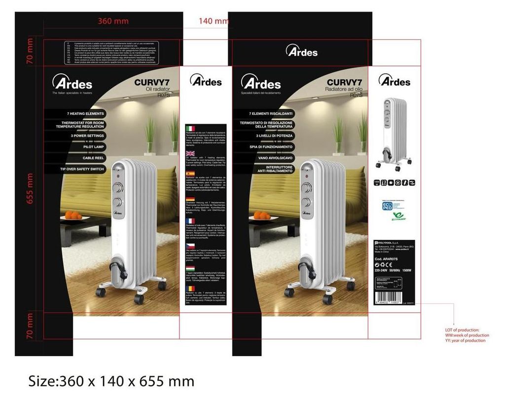 Ardes AR4R07S, Olejový elektrický ohrievač, Olej, CE, Obrázok produktu 