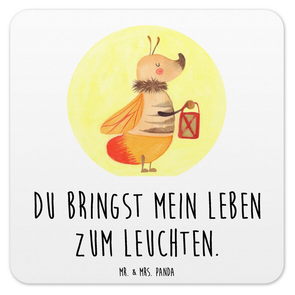 Mr. & Mrs. Panda Tischuntersetzer Glühwürmchen 6er Set - Weiß - Geschenk, Tassenuntersetzer, Heiratsantrag, Coaster, Liebesspruch, Untersetzer T...