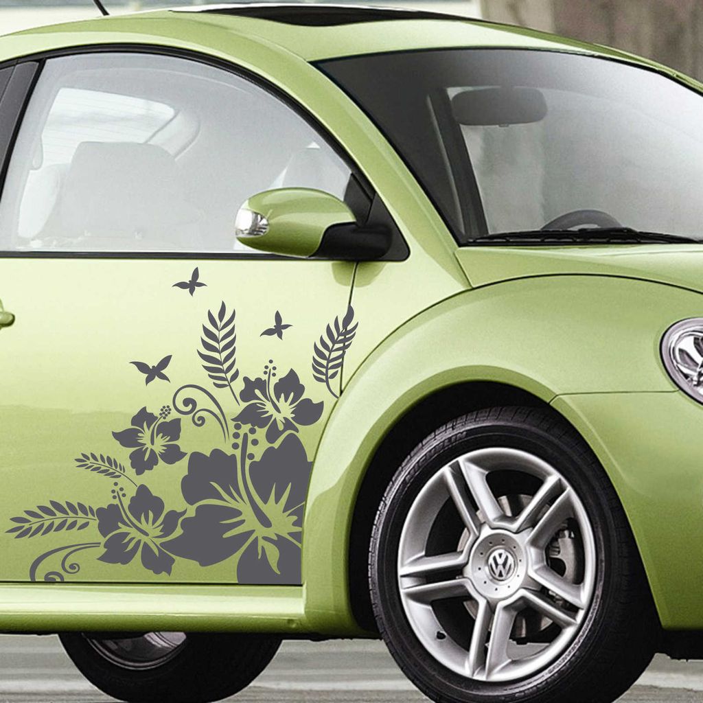 Aufkleber - Autoaufkleber-Set "Hibiskus Ranke" 2 Stk. je 40cm x 40cm dunkelgrau - Tuning Carystyling Heckscheibe Auto