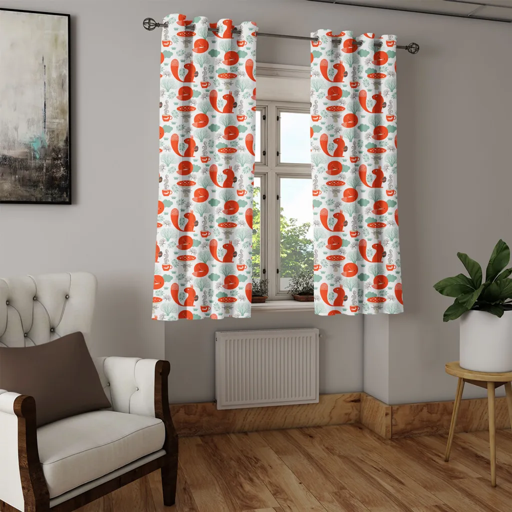Rideau à œillets design renard et écureuil vert réséda 280x175 cm - 3