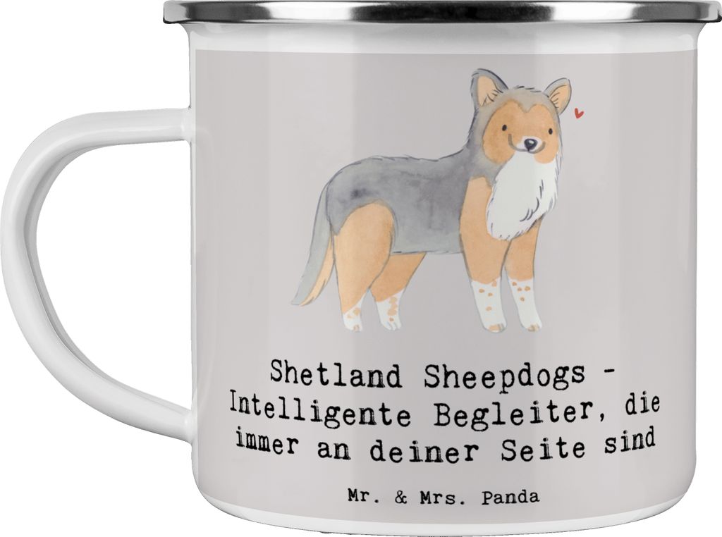 Mr. & Mrs. Panda Teetasse Shetland Sheepdog Freund - Grau Pastell - Geschenk, treue Gefährten, intelligente Begleiter, Emaille Tasse, Campingtasse...