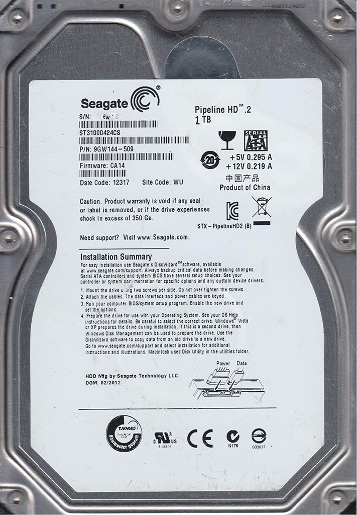 Seagate Pipeline HD.2 1TB HDD 3,5Zoll 16MB Cache 5900U/Min ST31000424CS
