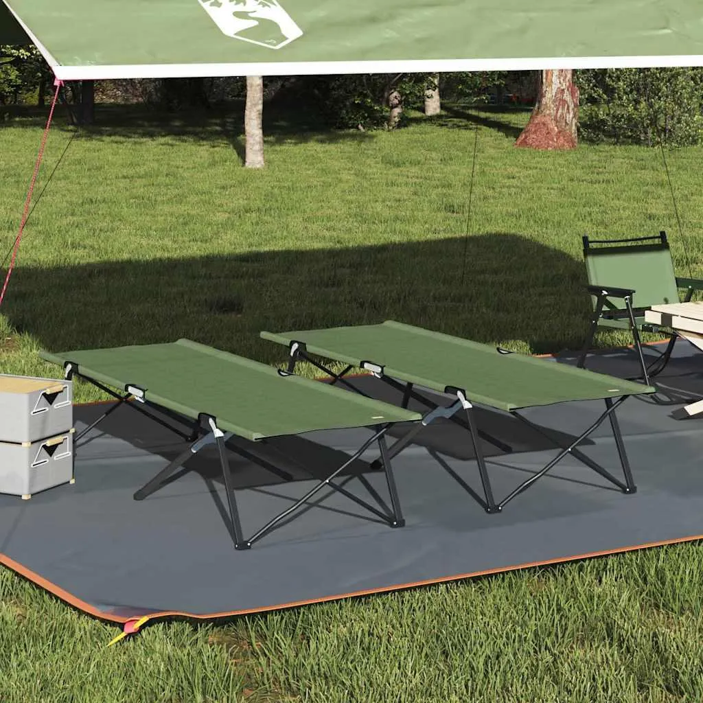 Lit de camp pliant 2 pcs Vert - Couchage d'appoint robuste 206x76x74 cm
