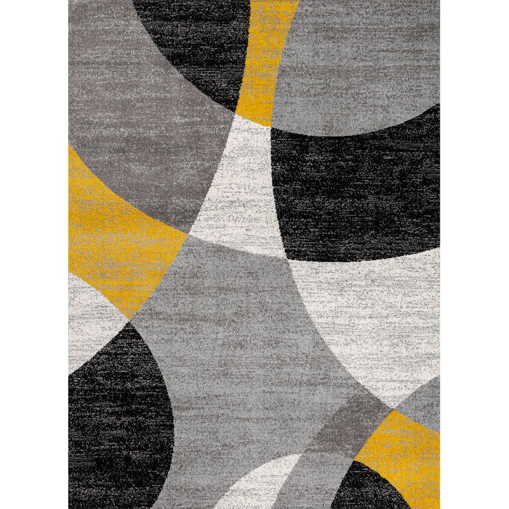 Teppich kurzflor Geometrisches Kreis-Muster Meliert Gelb Grau für Wohnzimmer, Schlafzimmer, küche, Maße:60x110 cm