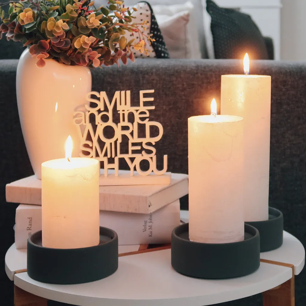 Bougeoir pour centre de table de mariage ou salon aspect pierre gris