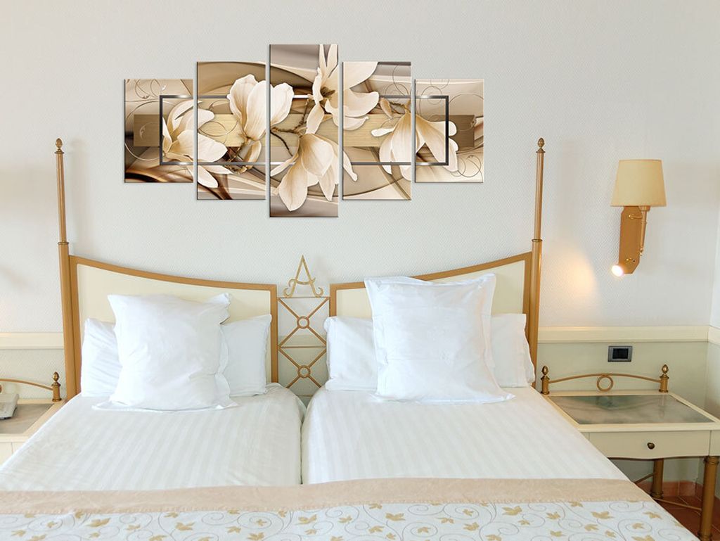 Akustikbild Abstrakt Blumen 200x100 cm Bilder Akustikschaum Hochleistungsschallabsorber Schallschutz Leinwand 5 tlg Wandbild Raumakustik Schalldäm...
