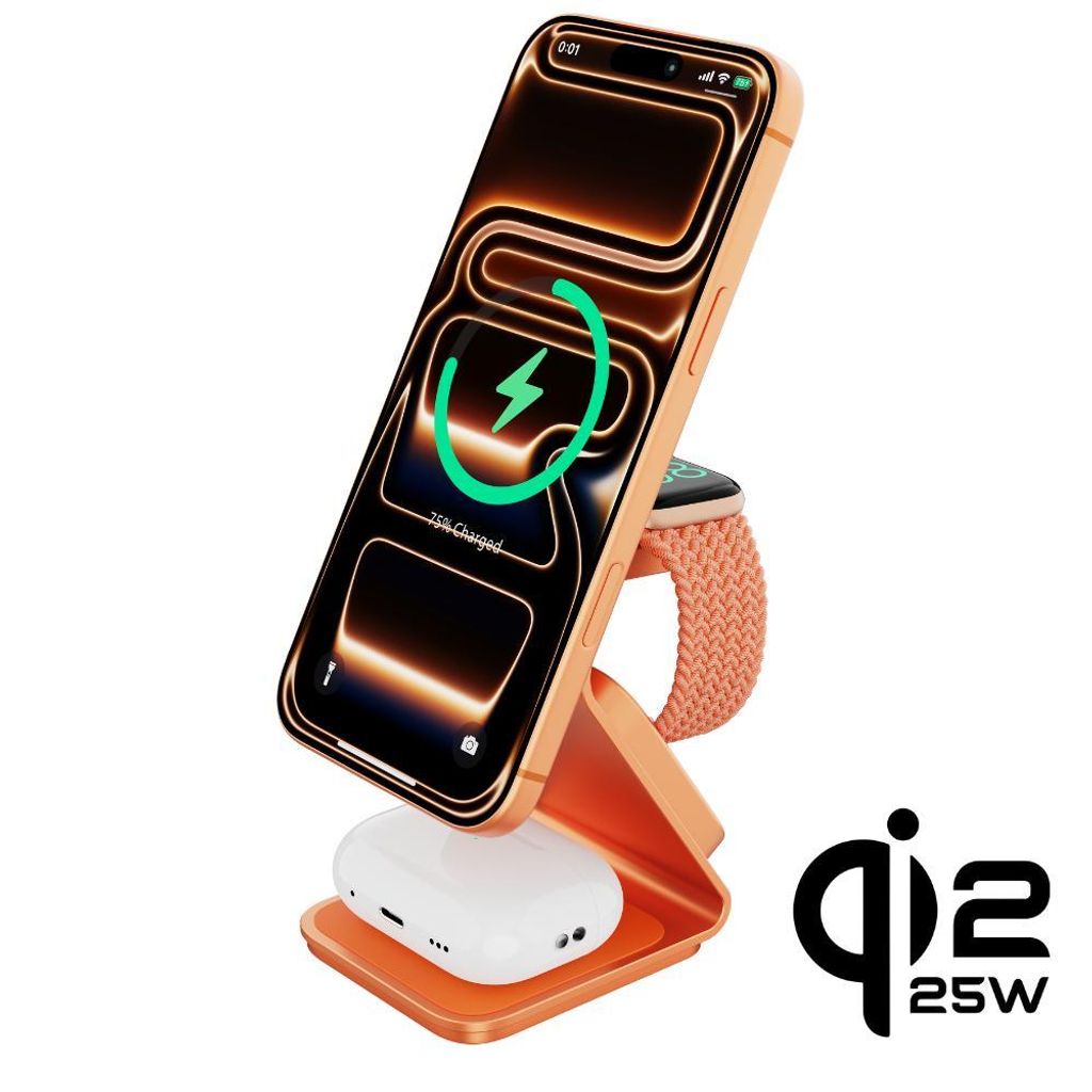 Cubenest Qi2.2 3in1 Magnetisches Kabelloses Ladegerät SQ314 Orange