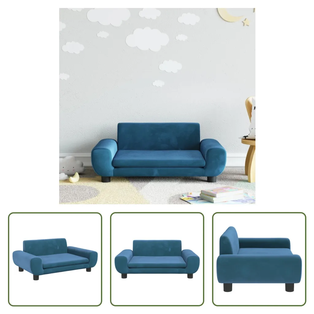 The Living Store Canapé pour Enfants Bleu 70x45x33 cm en Velours Doux
