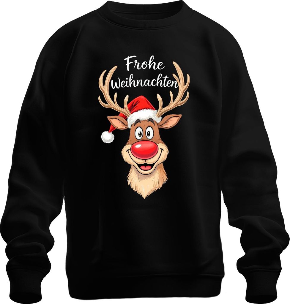 Frohe Weihnachten Rentier Rudolph Rotnase Nikolaus Mütze Lustig Uni Sweatshirt Pullover, Schwarz, M