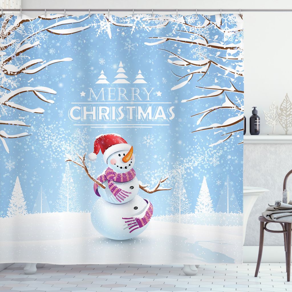 ABAKUHAUS Weihnachten Duschvorhang, Snowy-Winter-Noel, Wasser Blickdicht inkl.12 Ringe Langhaltig Bakterie und Schimmel Resistent, 175 x 240 cm, We...