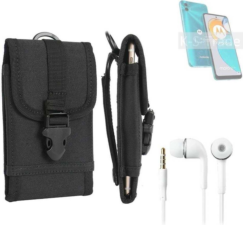 K-S-Trade Holster Schutz Hülle kompatibel mit Motorola Moto E22s Gürteltasche Handy Hülle Tasche outdoor Seitentasche schwarz 1x + Kopfhörer