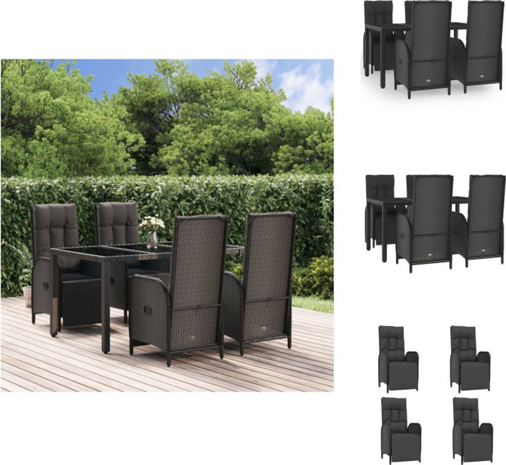 vidaXL 5-tlg. Garten-Essgruppe mit Kissen Schwarz Poly Rattan - Gartenmöbel-Sets
