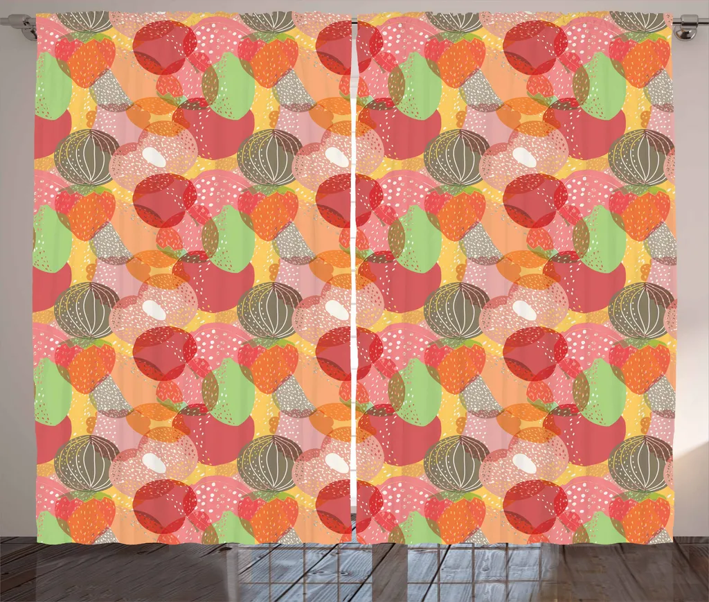 Set 2 Tende ABAKUHAUS Rustiche 280x175 - Frutta Mista Multicolore e Ganci