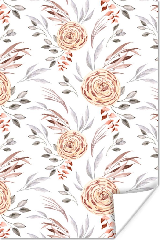 MuchoWow Poster Rosen - Boho - Muster 40x60 cm - Plakate für die Wand - Poster Babyzimmer