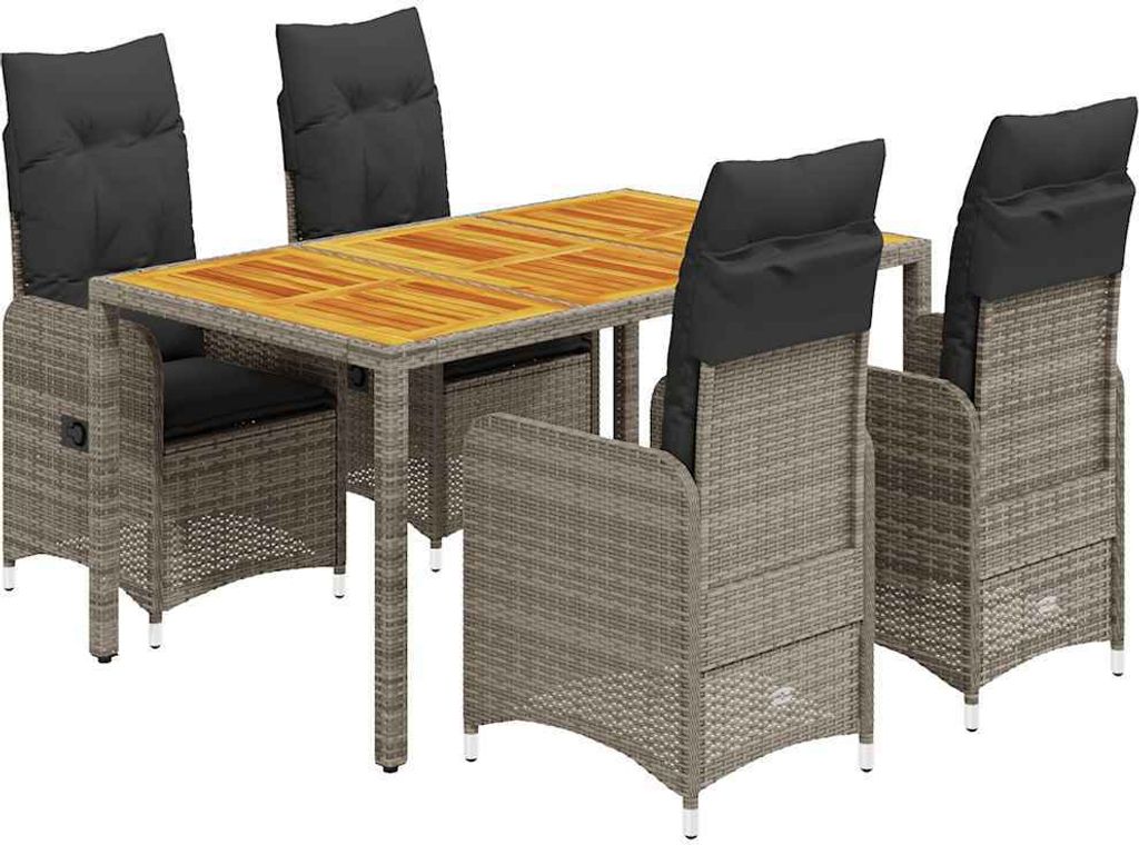vidaXL 5-tlg. Garten-Bistro-Set mit Kissen Grau Poly Rattan