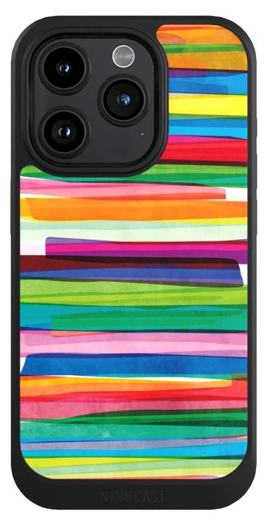 NIVOCASE Hülle für Apple iPhone 15 Pro Handyhülle NIVOcore Case Schwarz Streifen Wasserfarbe bunt
