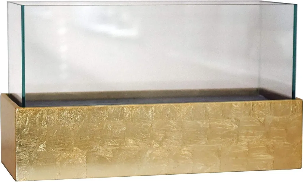 VIVANNO Lanterna in fibra di vetro CANDELITO Rettangolare, effetto foglia d'oro lucido - 50x20x29 cm