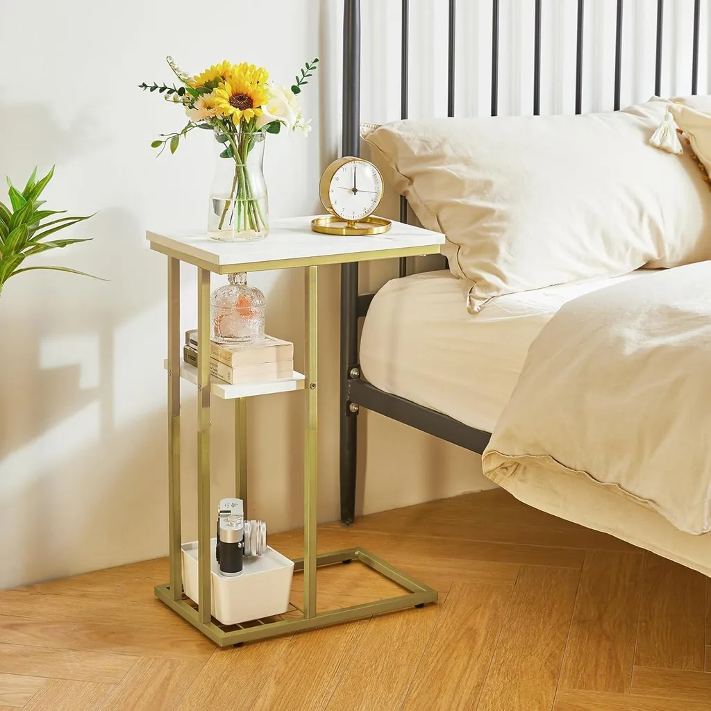 Table d'Appoint Forme C Lot de 2 Fine et Stable Finition Dorée et Blanc - 6