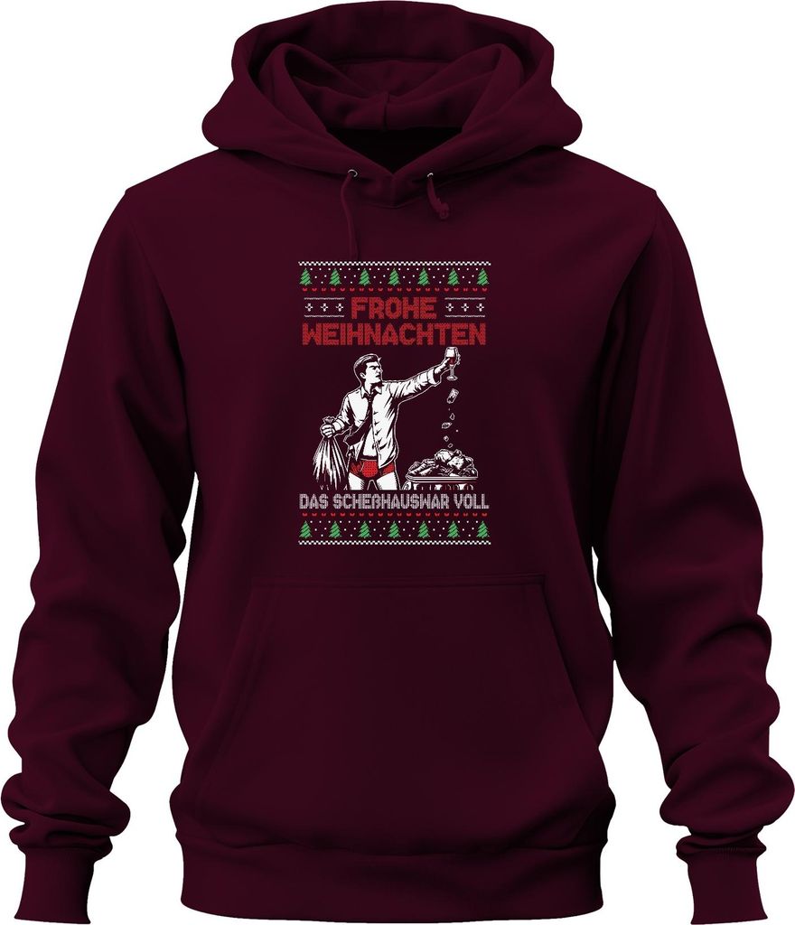 Frohe Weihnachten Sarkasmus - Ugly Christmas Sweater Uni Hoodie Kapuzenpullover, Burgundy, XXL