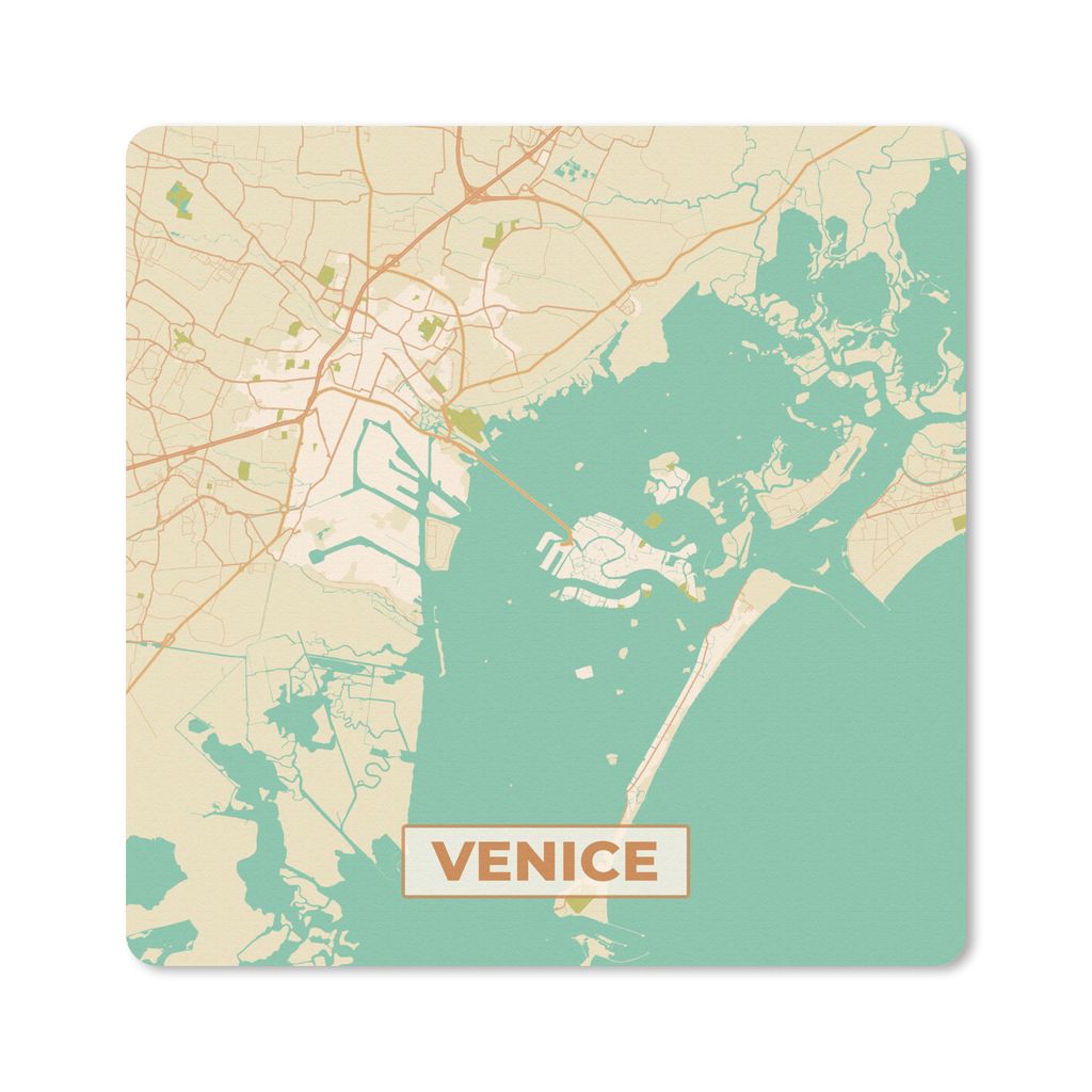 MuchoWow Mauspad Mousepad Venedig - Stadtplan - Karte - Vintage 20x20 cm - Mousepads - Maus Mat - Pad - Mausunterlage - Desk Mat - Bureauartikeln