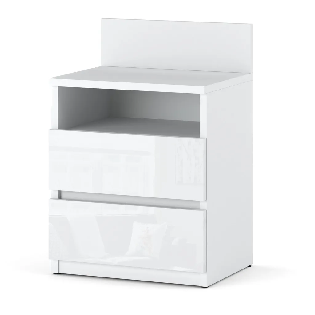 Table de Chevet pour Chambre Adulte avec Rangement Blanc 2 Tiroirs 59 cm