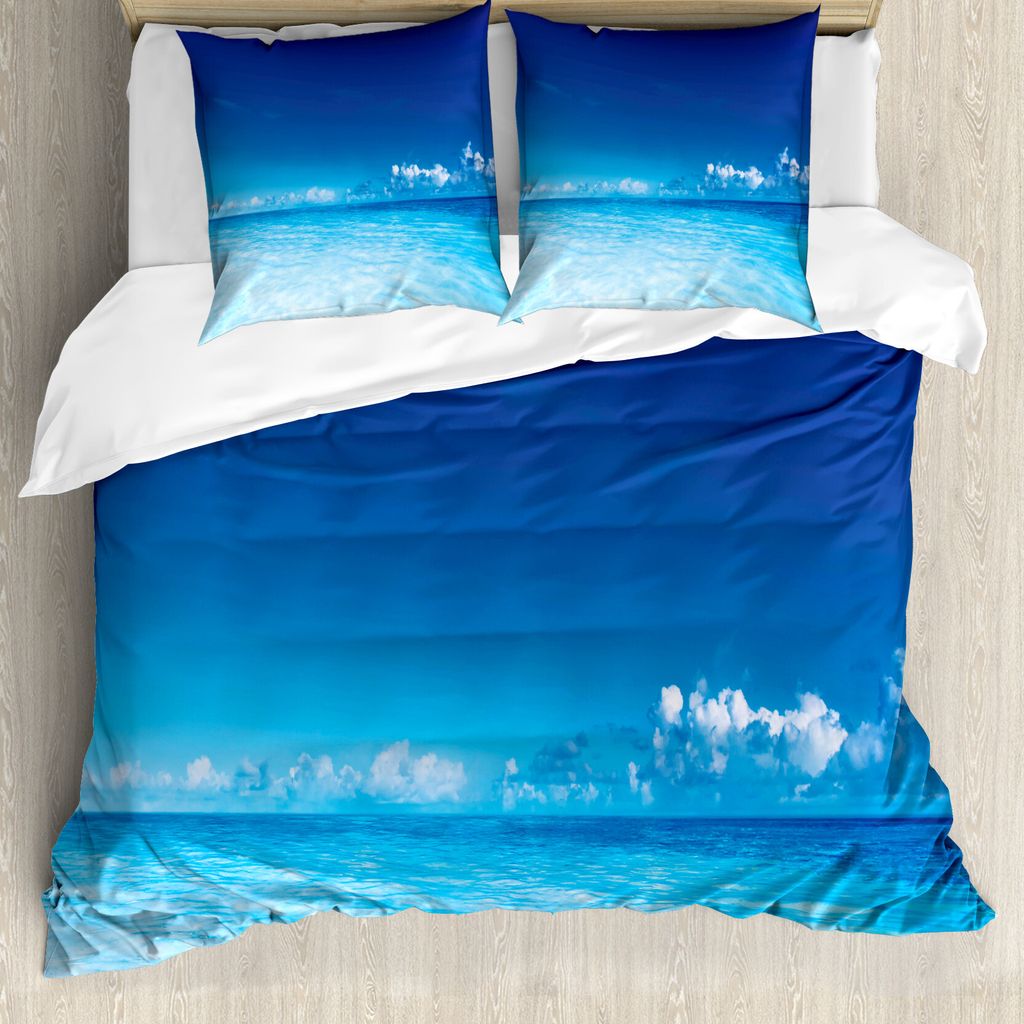 ABAKUHAUS Landschaft Bettbezug, Ocean Beach Sea-Landschaft, Milbensicher Allergiker geeignet mit Kissenbezügen, 200 cm x 200 cm - 80 x 80 cm, Tür...